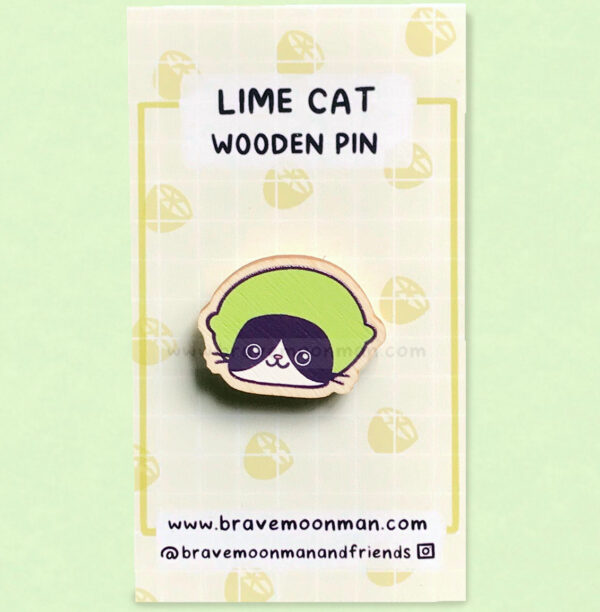 Lime Cat Wooden Pin