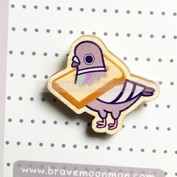 Pigeon Wearing Bread Wooden Pin - Image 2