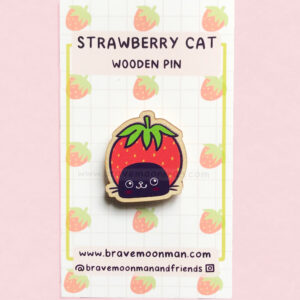 Strawberry Cat Wooden Pin