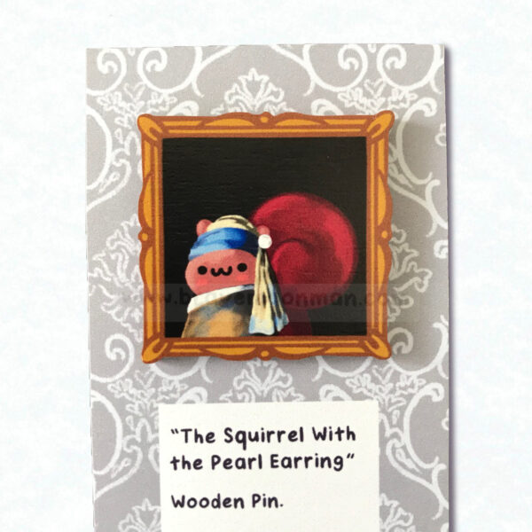 Squirrel With a Pearl Earring Wooden Pin - Image 3