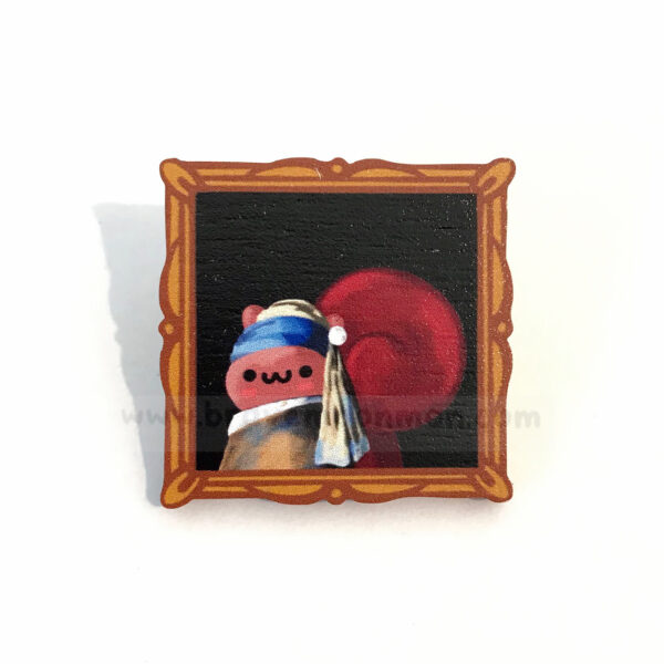 Squirrel With a Pearl Earring Wooden Pin - Image 4