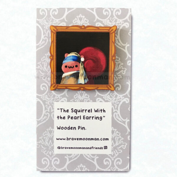 Squirrel With a Pearl Earring Wooden Pin - Image 5