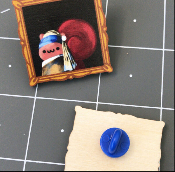 Squirrel With a Pearl Earring Wooden Pin - Image 2