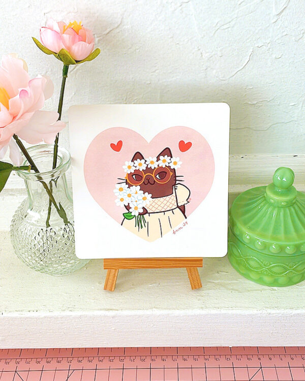 Boho Cat with Bouquet Art Print - Image 2