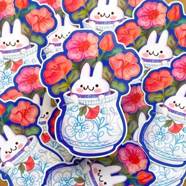 Bunny in Flower Vase Vinyl Sticker - Image 2