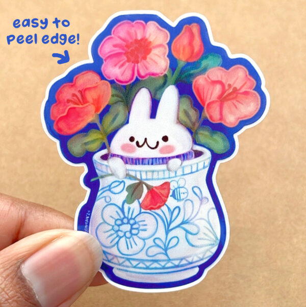 Bunny in Flower Vase Vinyl Sticker - Image 3