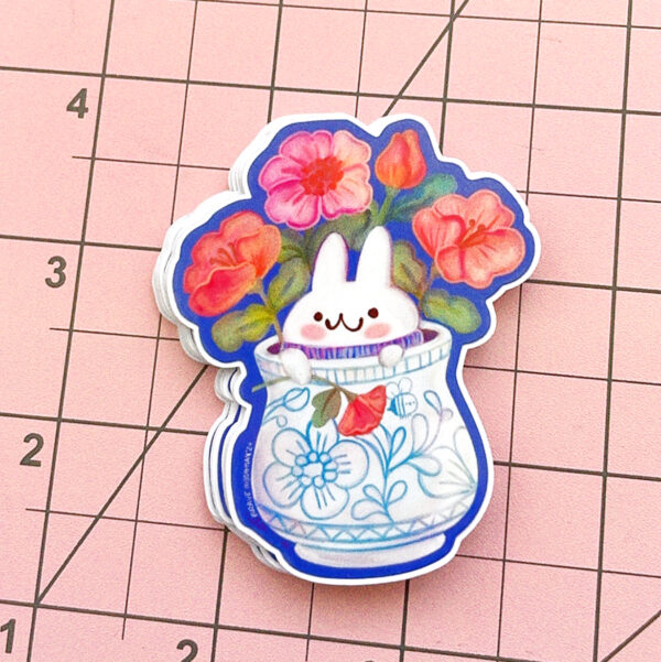 Bunny in Flower Vase Vinyl Sticker - Image 4