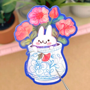 Bunny in Flower Vase Vinyl Sticker