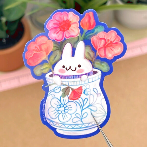 Bunny in Flower Vase Vinyl Sticker