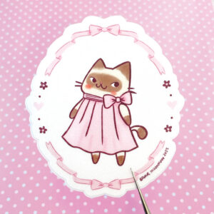Cat with Pink Bow Vinyl Sticker