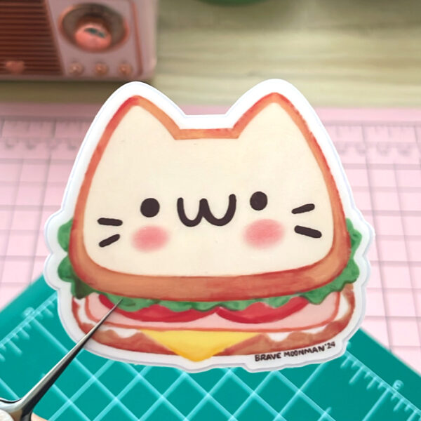 Cat Sandwich Vinyl Sticker - Image 2