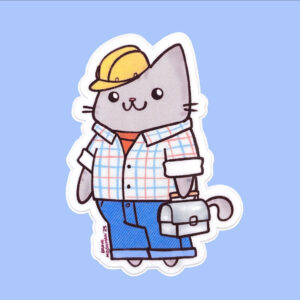 Construction Worker Cat Vinyl Sticker