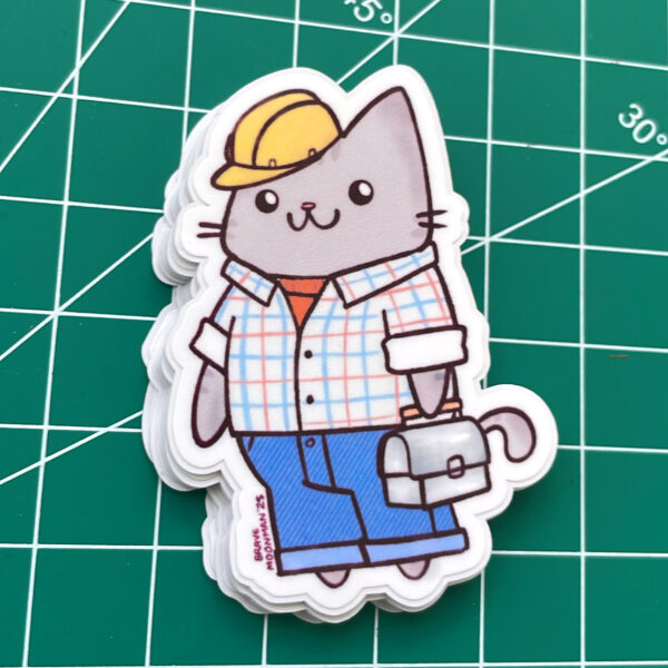 Construction Worker Cat Vinyl Sticker - Image 2