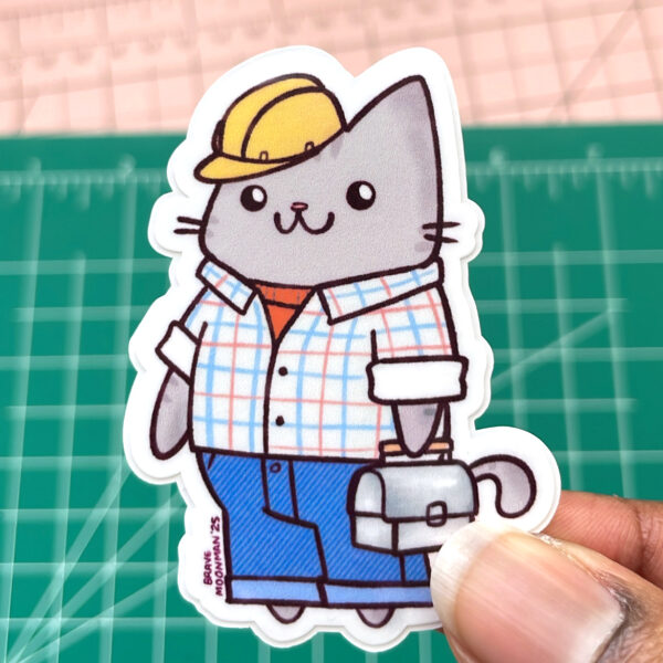 Construction Worker Cat Vinyl Sticker - Image 3