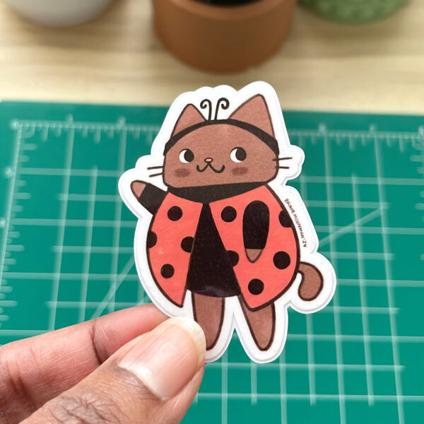 Ladybug Cat Vinyl Sticker