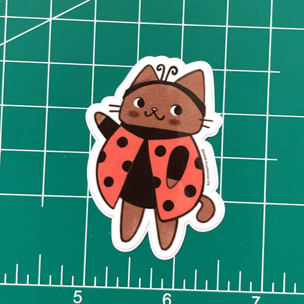 Ladybug Cat Vinyl Sticker - Image 2