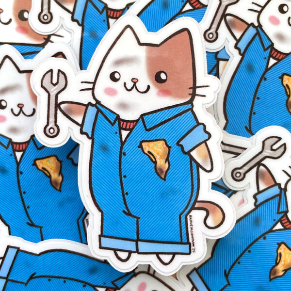 Mechanic Cat Vinyl Sticker - Image 3