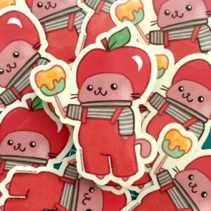 Apple Cat with Caramel Apple Vinyl Sticker