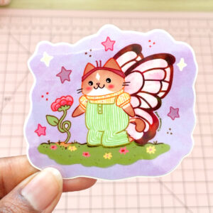Butterfly Cat with Flower Vinyl Sticker